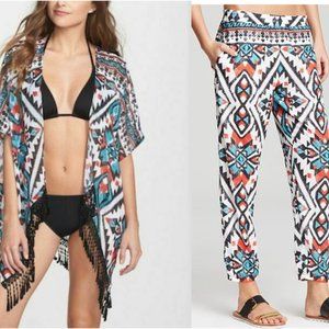 NEW Rebecca Virtue Aztec Cover Up SHIRT & PANTS! M